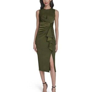 NWT Vince Camuto Emerald Green sz 14 Satin Ruffle Midi Dress